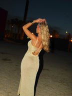 Women's Fitted Maxi Dress with Square Neck and Side Slit