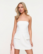 Strapless Shift Mini Dress With Flap Pockets