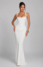 Women's Fitted Maxi Dress Square Neck Corset Style Back Design