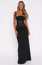 Lace Panel Strapless Maxi Dress Women