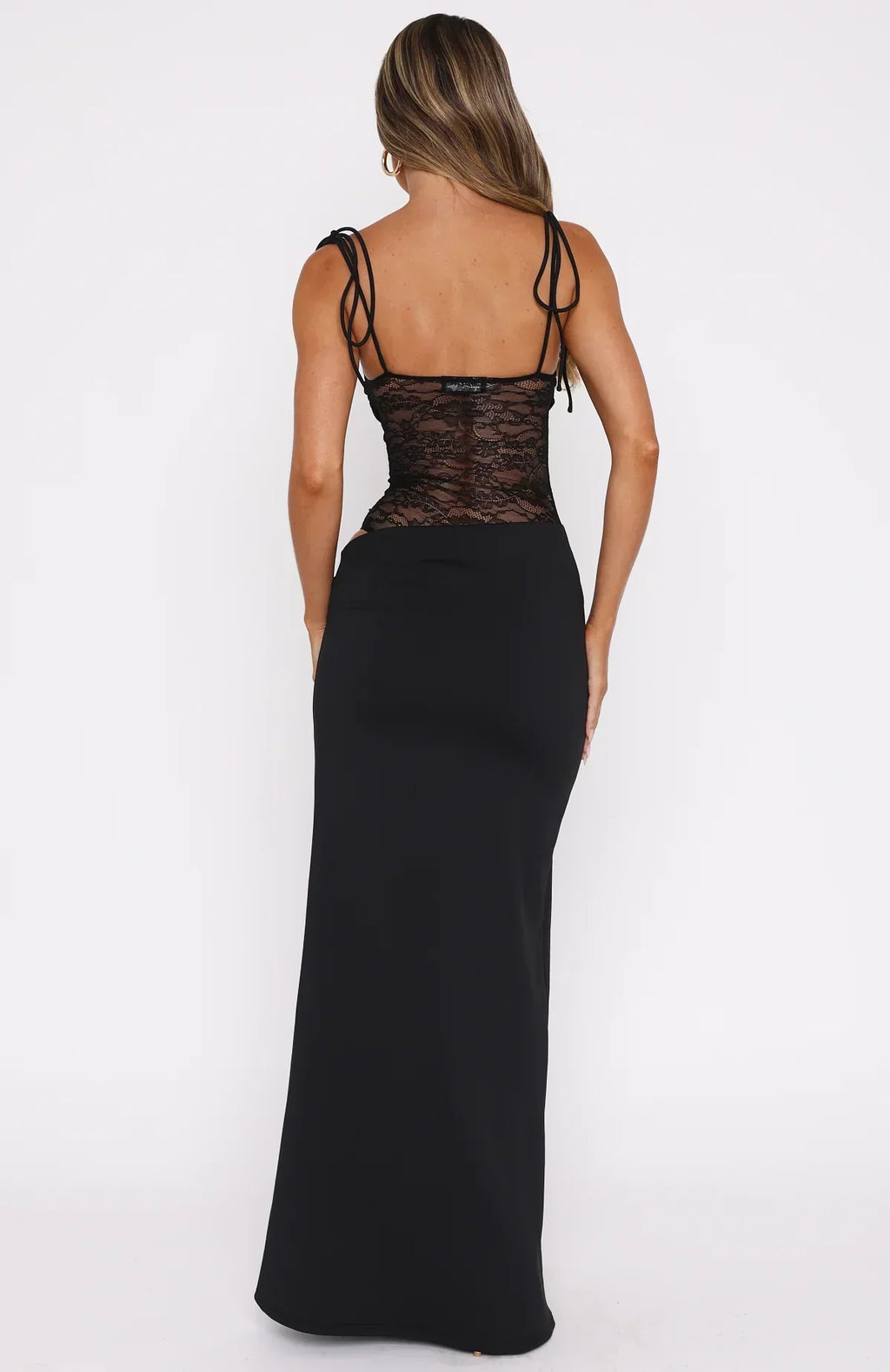 Lace Panel Strapless Maxi Dress Women