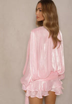 Asymmetric Neck Ruffle Mini Dress With Tie