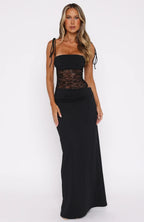 Women's Strappy Lace Maxi Dress with Fitted Column Skirt