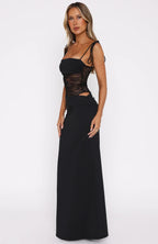 Women's Strappy Lace Maxi Dress with Fitted Column Skirt
