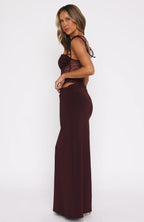 Women's Strappy Lace Maxi Dress with Fitted Column Skirt