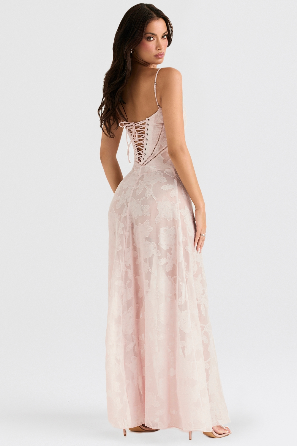 Women's Lace Up Back Floral Maxi Dress with Slim Fit