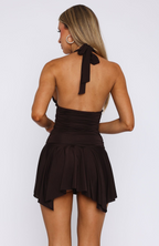 Ruched Halter Neck Fit And Flare Dress