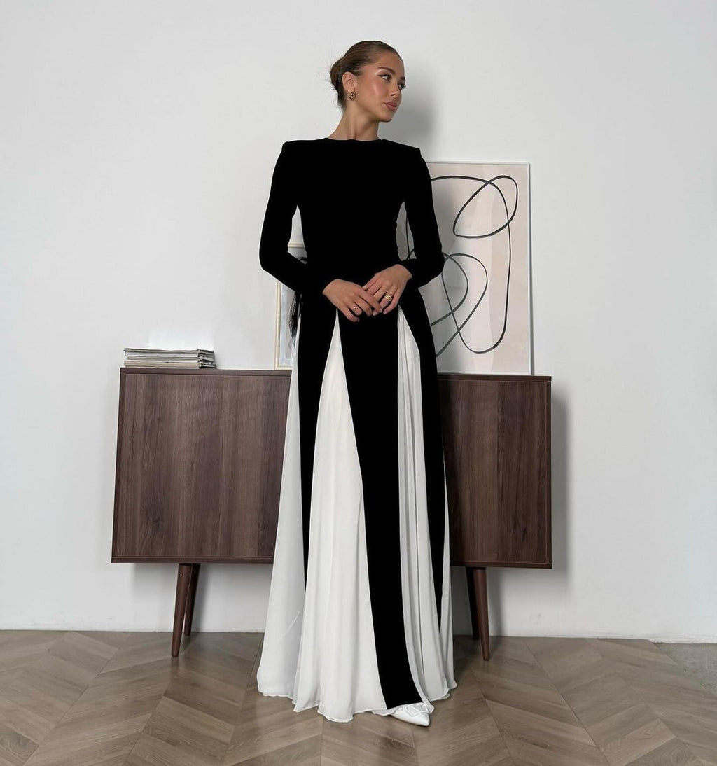 Contrast Panel Full Length Maxi Dress