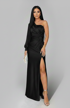 Women's Asymmetric Maxi Dress with Side Split and Long Sleeve