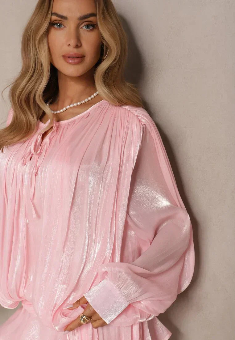 Asymmetric Neck Ruffle Mini Dress With Tie