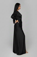 Women's Asymmetric Maxi Dress with Side Split and Long Sleeve