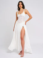 Square Neck Corset High Slit Maxi Dress