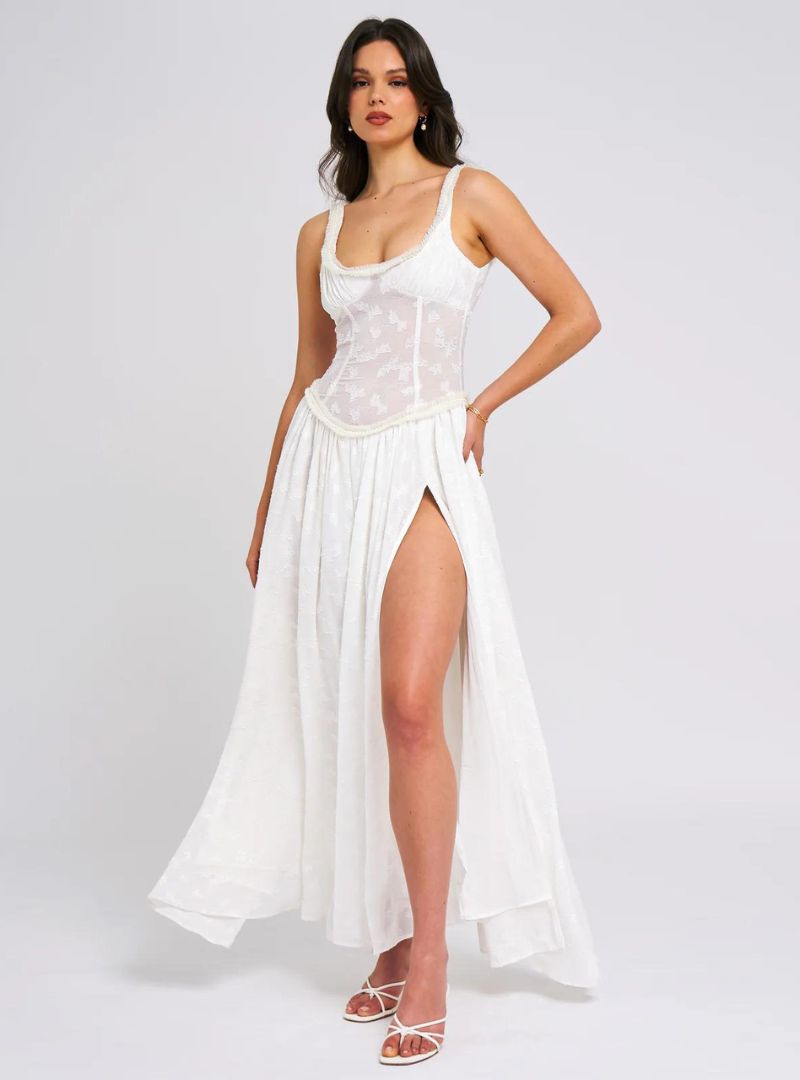 Square Neck Corset High Slit Maxi Dress