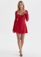 Lace Trim Sweetheart Neck Fit Flare Dress
