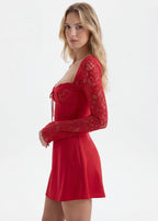 Lace Trim Sweetheart Neck Fit Flare Dress