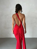 Women's Halter Neck Open Back Maxi Dress with Scarf Detail