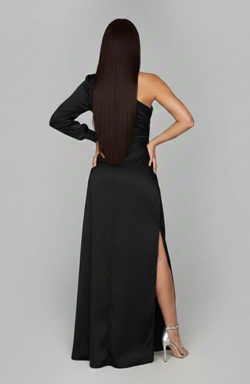 Women's Asymmetric Maxi Dress with Side Split and Long Sleeve