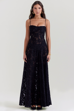 Women's Lace Up Back Floral Maxi Dress with Slim Fit