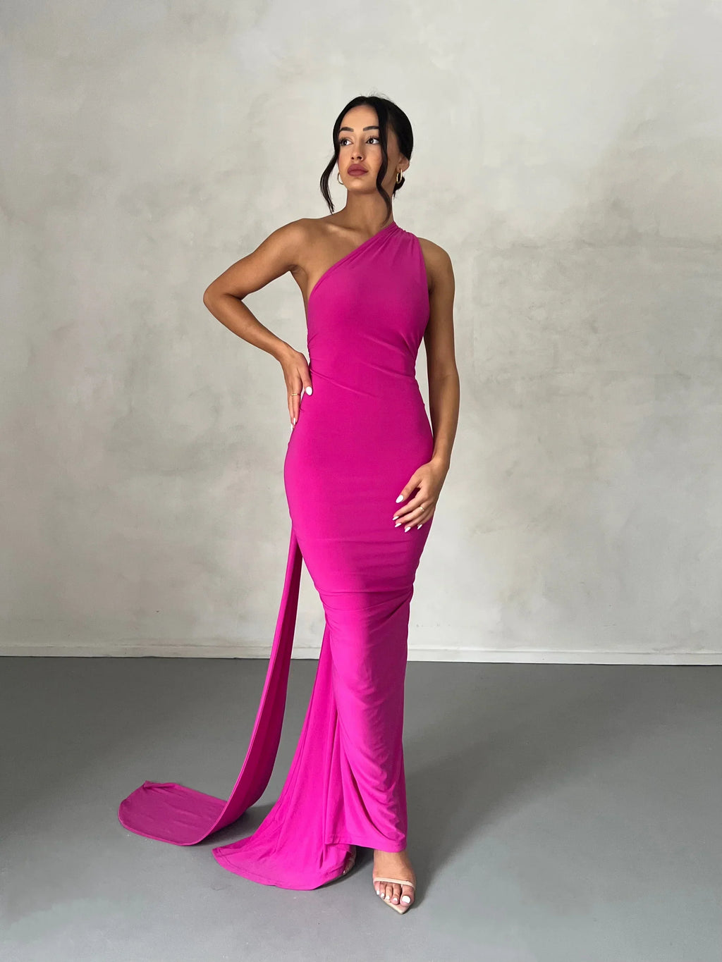 Women's Open Back Halter Column Maxi Dress with Train