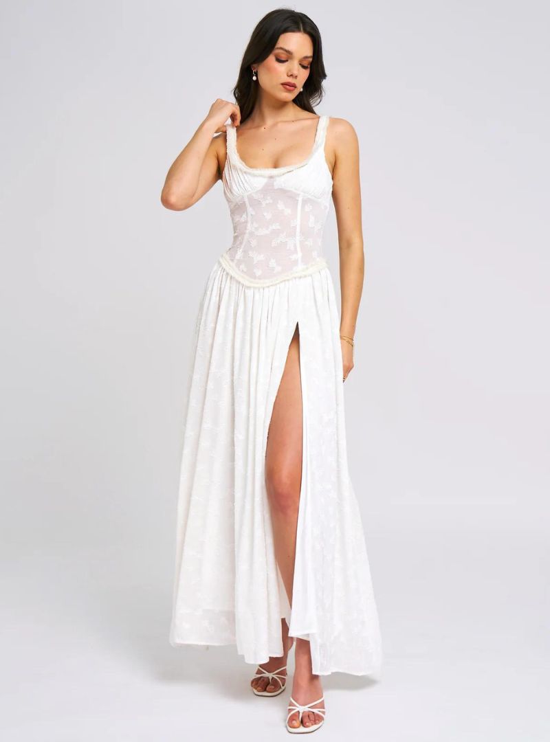 Square Neck Corset High Slit Maxi Dress