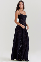 Women's Lace Up Back Floral Maxi Dress with Slim Fit