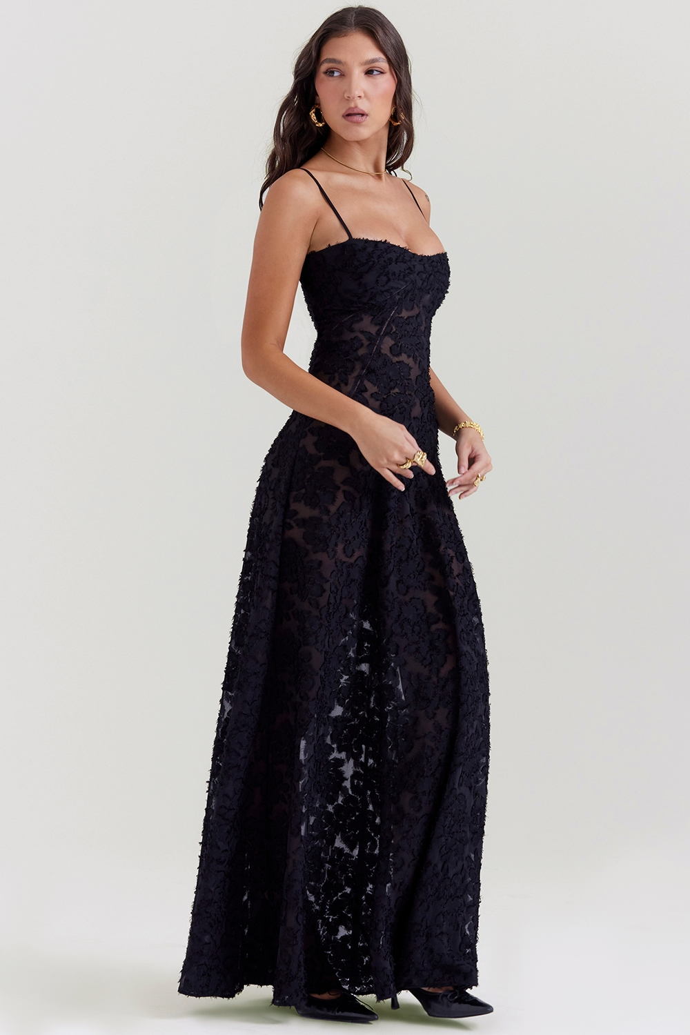 Women's Lace Up Back Floral Maxi Dress with Slim Fit