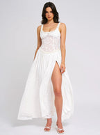 Square Neck Corset High Slit Maxi Dress