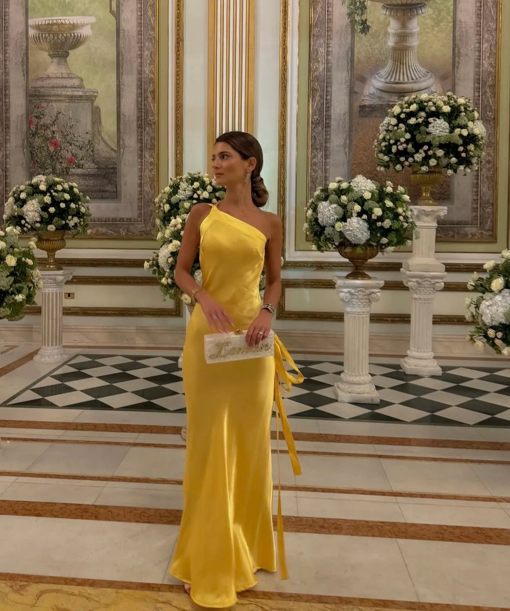 Women's Fitted Maxi Dress with One Shoulder and Tie Back