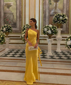 Women's Fitted Maxi Dress with One Shoulder and Tie Back