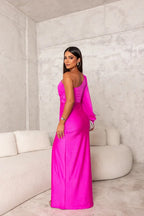 Women's One Shoulder Maxi Dress Long Sleeve High Side Slit