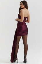 Ruched Strapless Mini Dress With Drape Panel