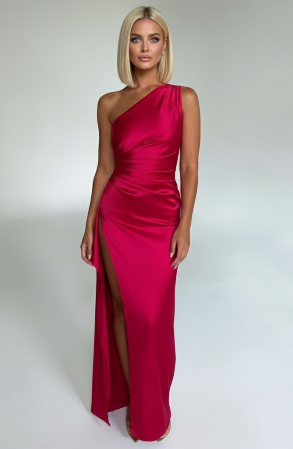 Women's Sleeveless One Shoulder Long Dress with Draped Waist