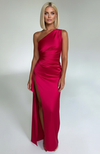 Women's Sleeveless One Shoulder Long Dress with Draped Waist