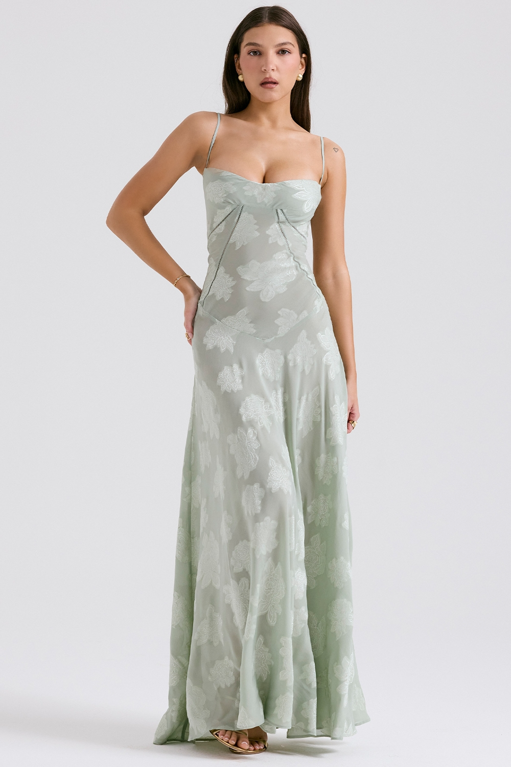Women's Lace Up Back Floral Maxi Dress with Slim Fit