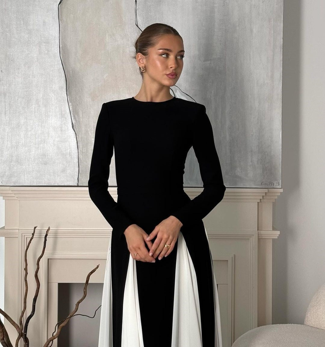 Contrast Panel Full Length Maxi Dress
