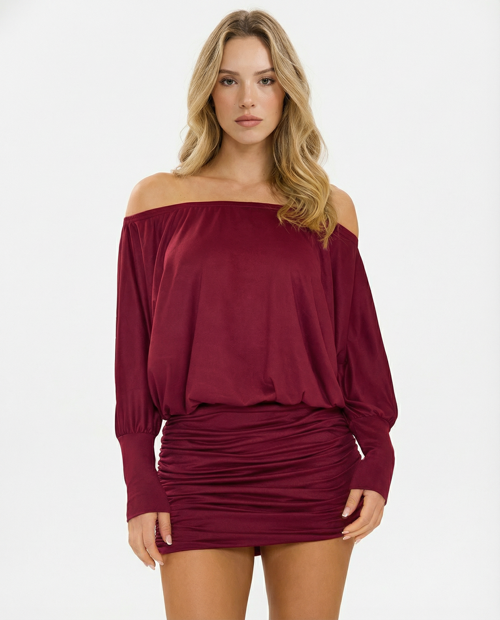 Off Shoulder Ruched Mini Dress