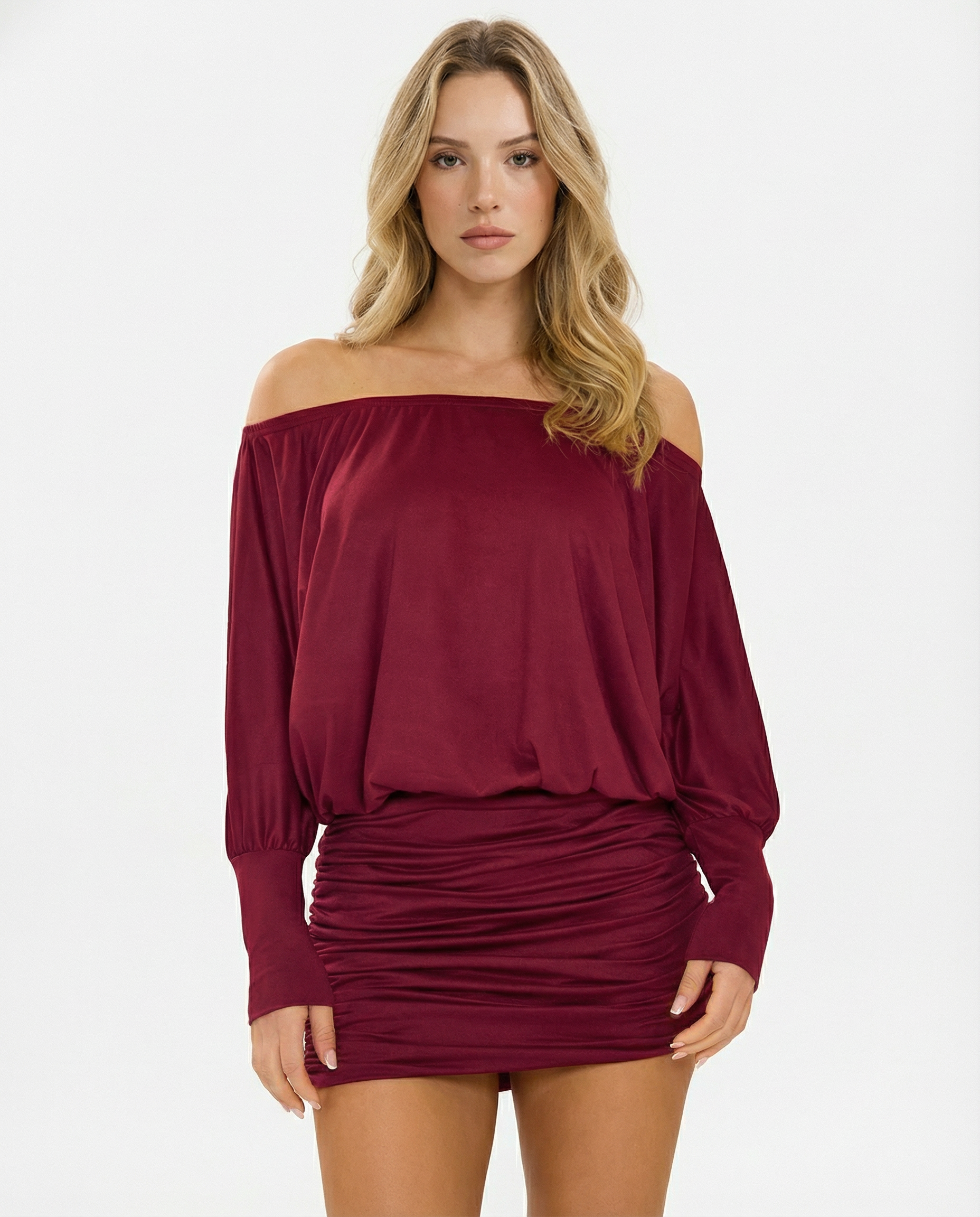Off Shoulder Ruched Mini Dress