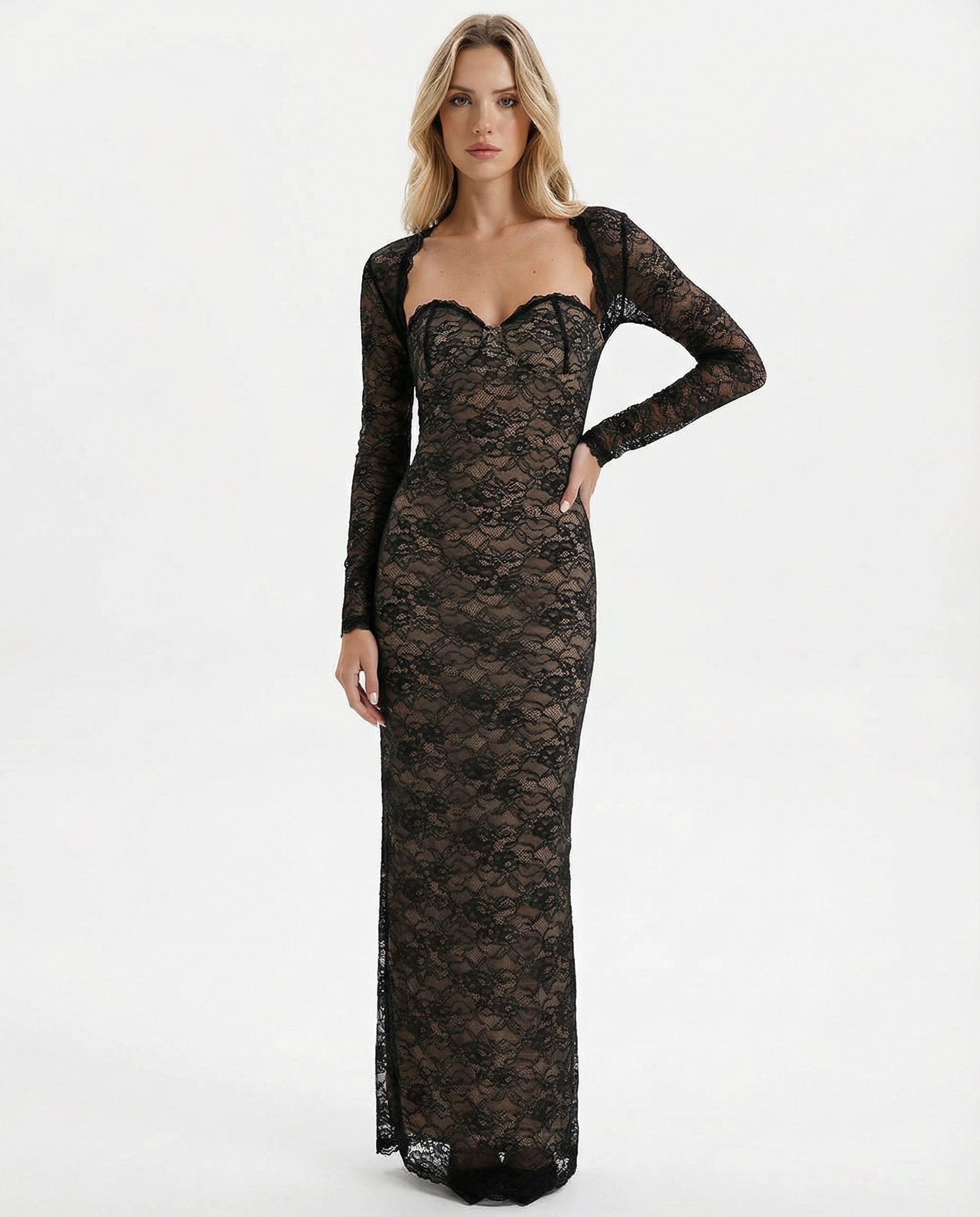 Women's Long Sleeve Bodycon Lace Dress with Sweetheart Neckline Main image