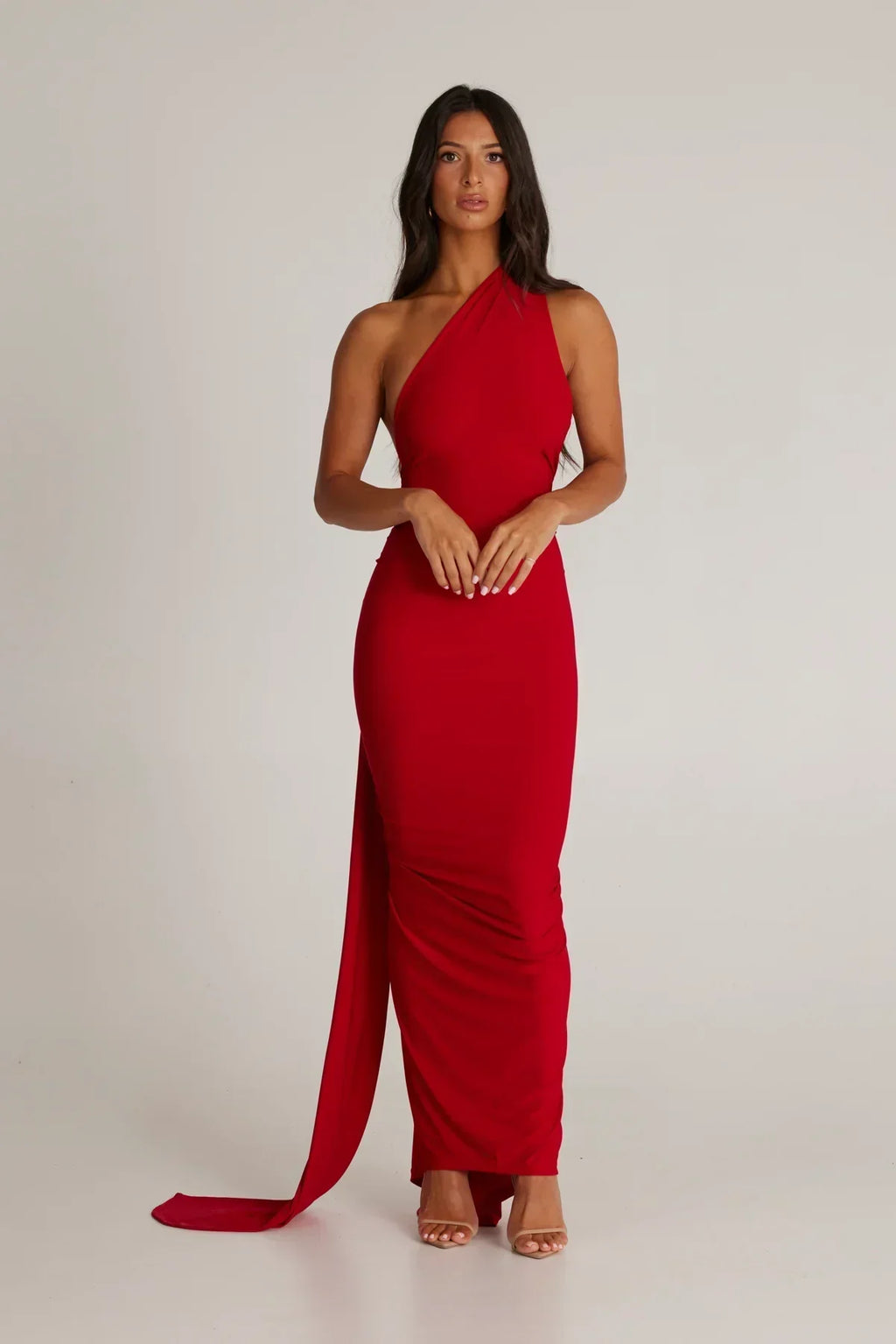 Women's Halter Neck Open Back Maxi Dress with Scarf Detail