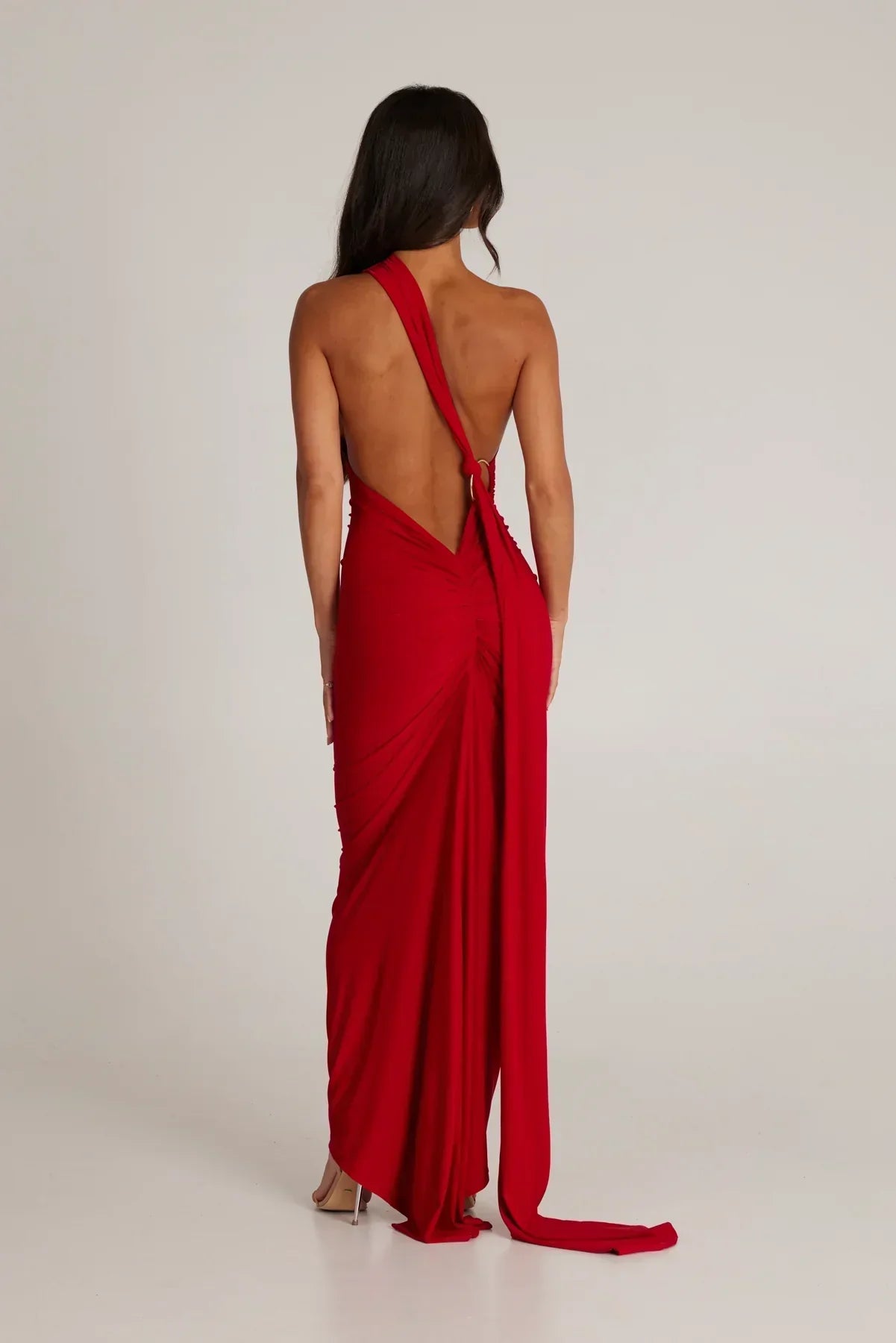 Women's Halter Neck Open Back Maxi Dress with Scarf Detail