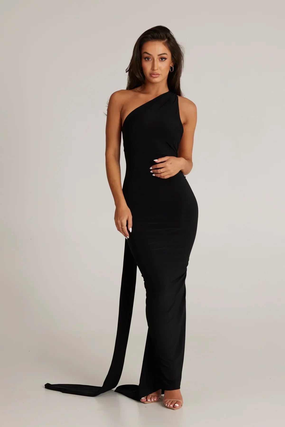 Women's Halter Neck Open Back Maxi Dress with Scarf Detail