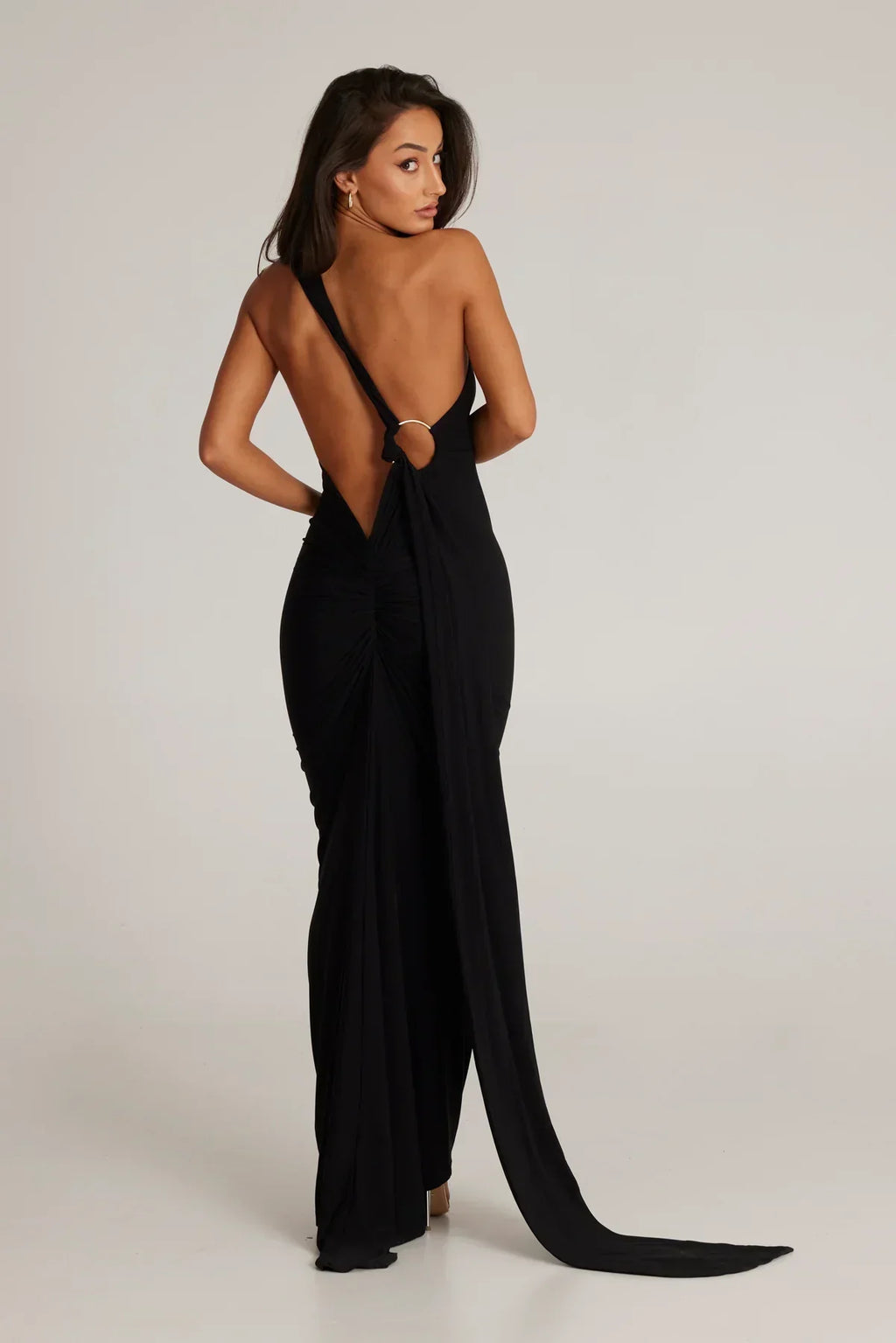Women's Halter Neck Open Back Maxi Dress with Scarf Detail