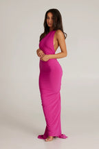 Women's Halter Neck Open Back Maxi Dress with Scarf Detail