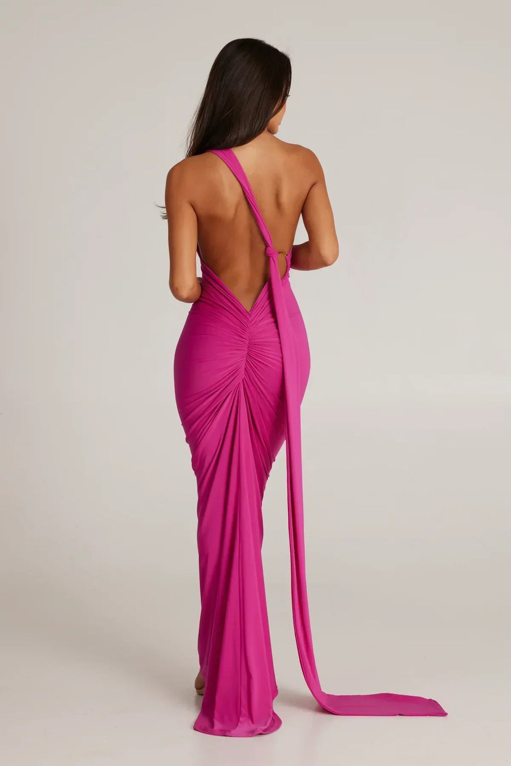 Women's Halter Neck Open Back Maxi Dress with Scarf Detail