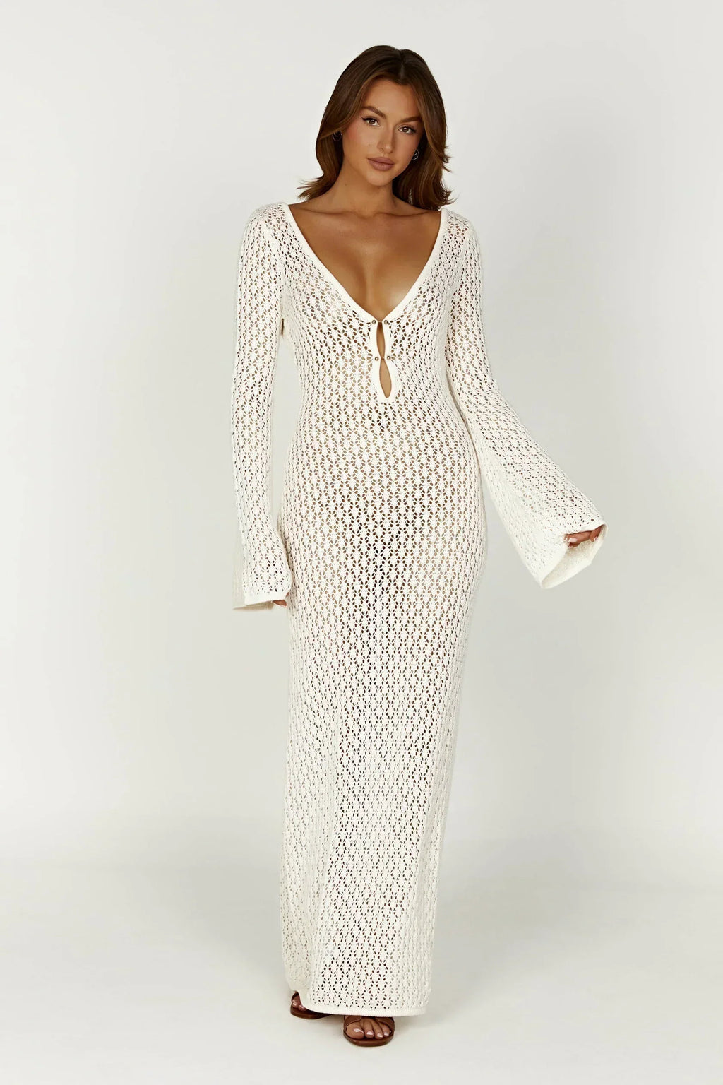 Long Sleeve Crochet Knit Maxi Dress Women