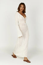 Long Sleeve Crochet Knit Maxi Dress Women