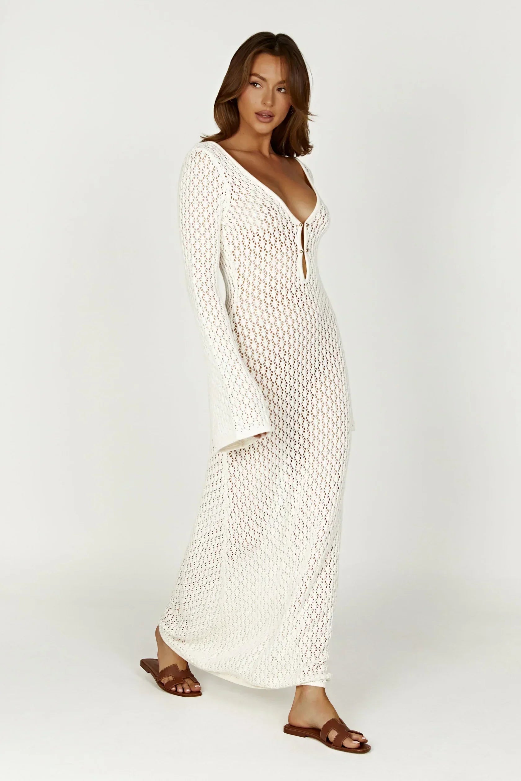 Long Sleeve Crochet Knit Maxi Dress Women