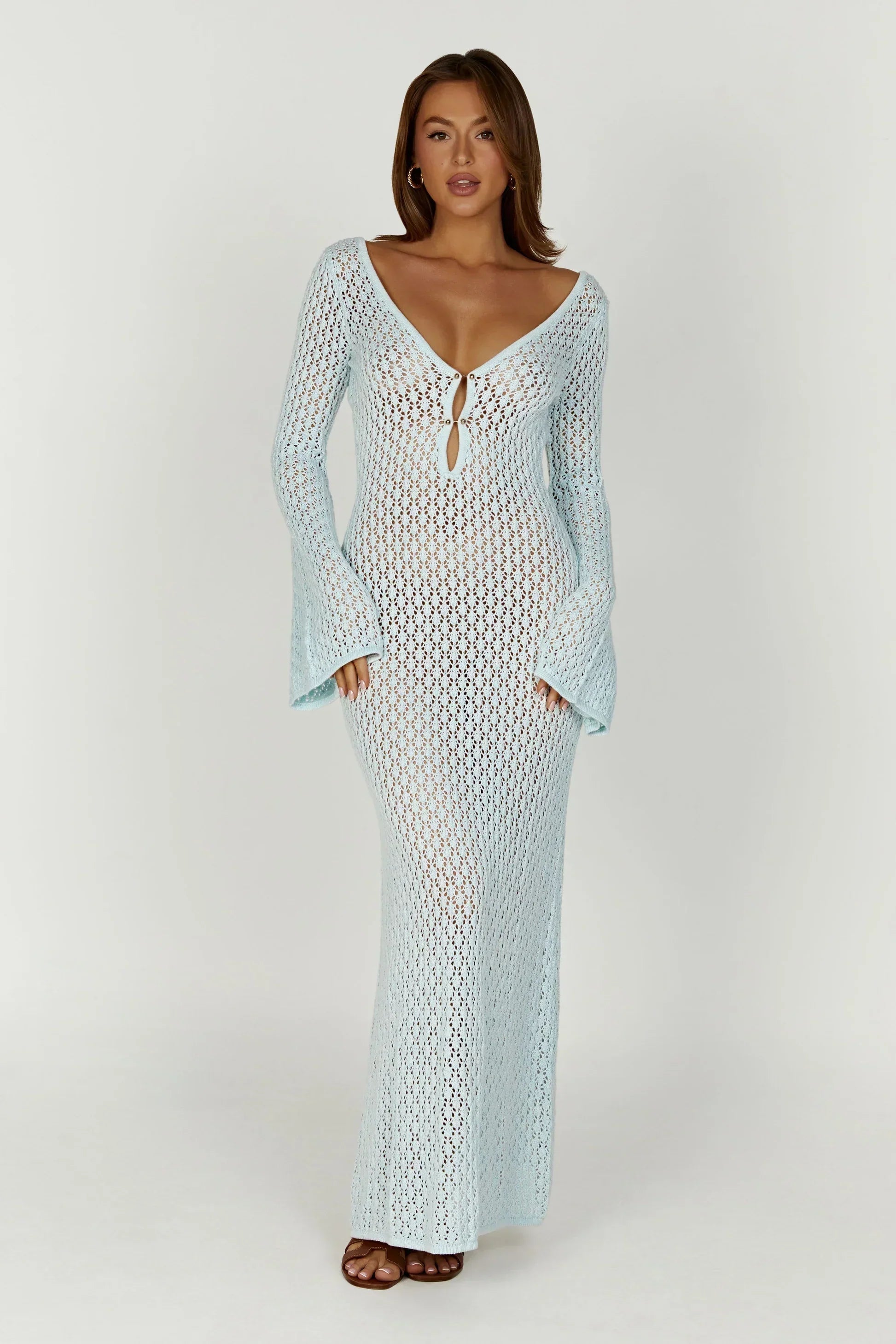 Long Sleeve Crochet Knit Maxi Dress Women – Fayviora