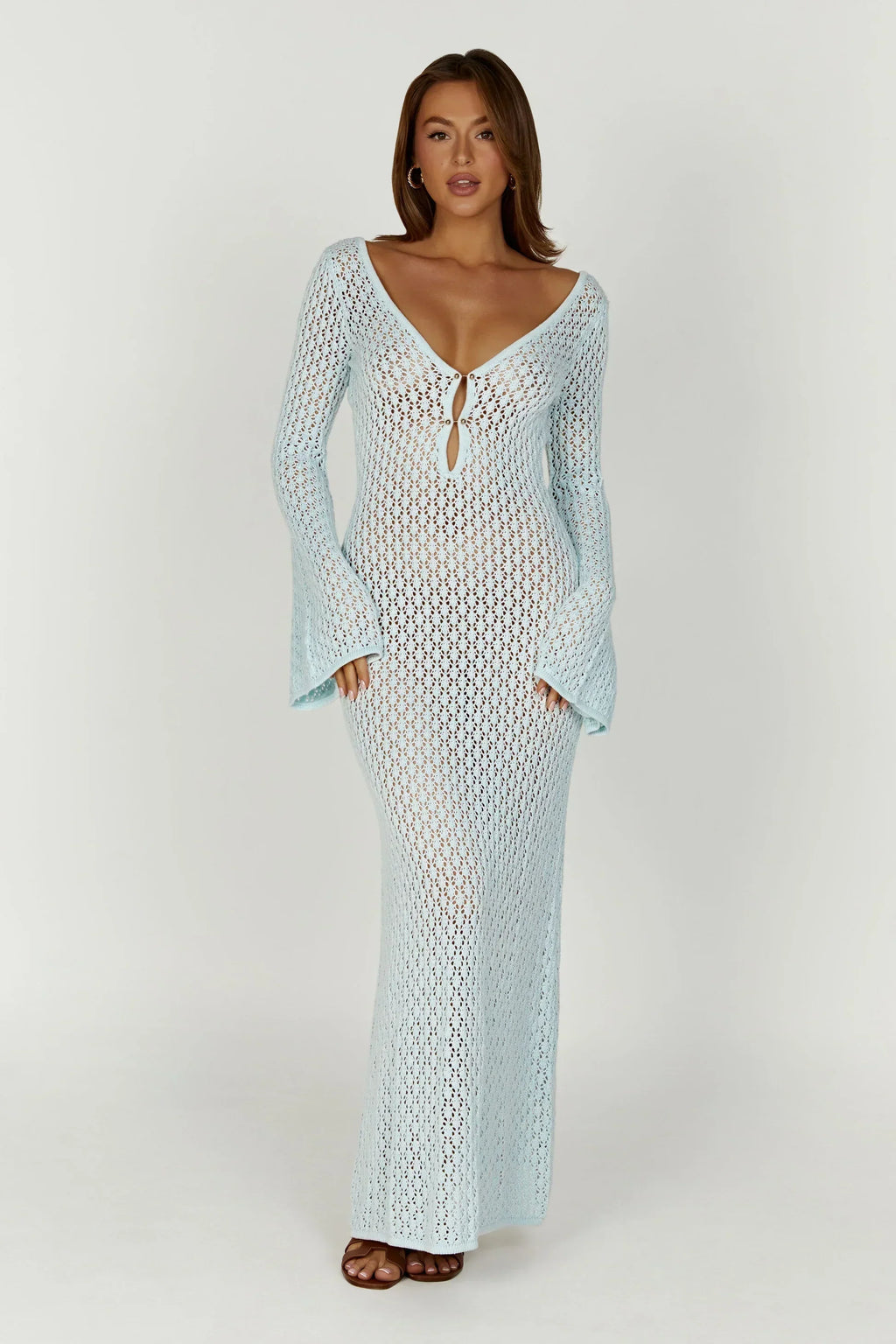 Long Sleeve Crochet Knit Maxi Dress Women