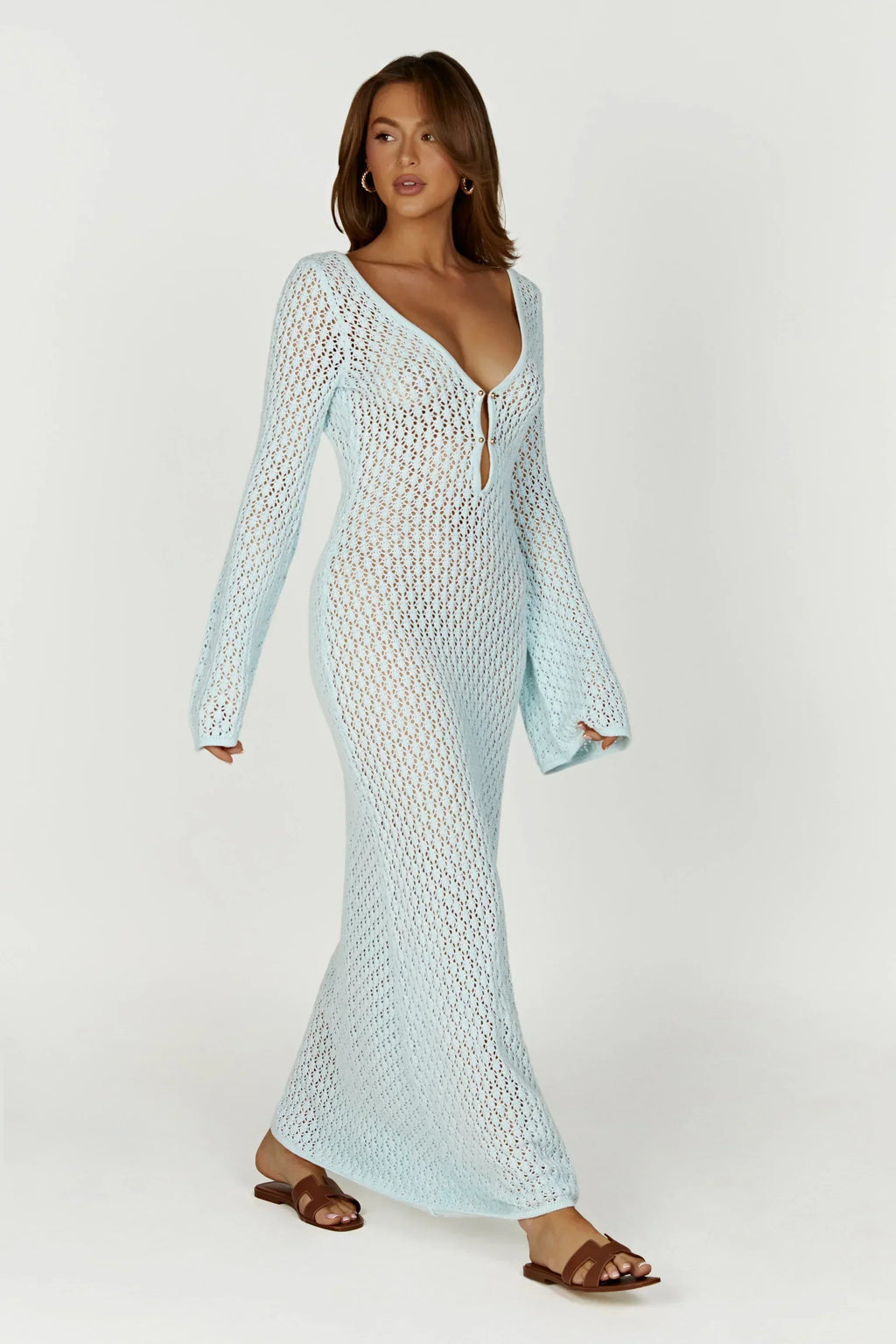 Long Sleeve Crochet Knit Maxi Dress Women
